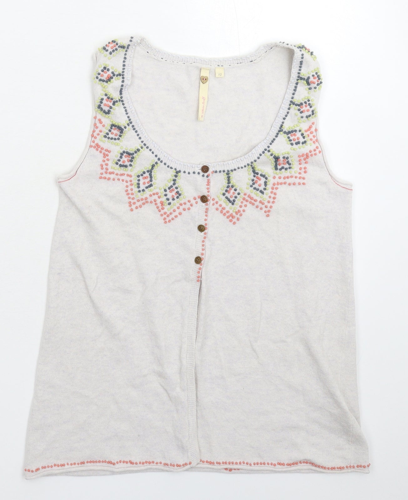 White Stuff Womens Grey Geometric Knit Basic Tank Size 10