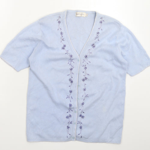 Bonmarché Mens Blue Floral Knit Cardigan Jumper Size M