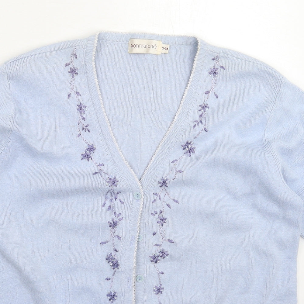 Bonmarché Mens Blue Floral Knit Cardigan Jumper Size M