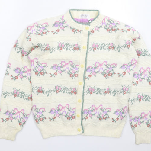 Ministers Womens White Floral Knit Cardigan Jumper Size 18