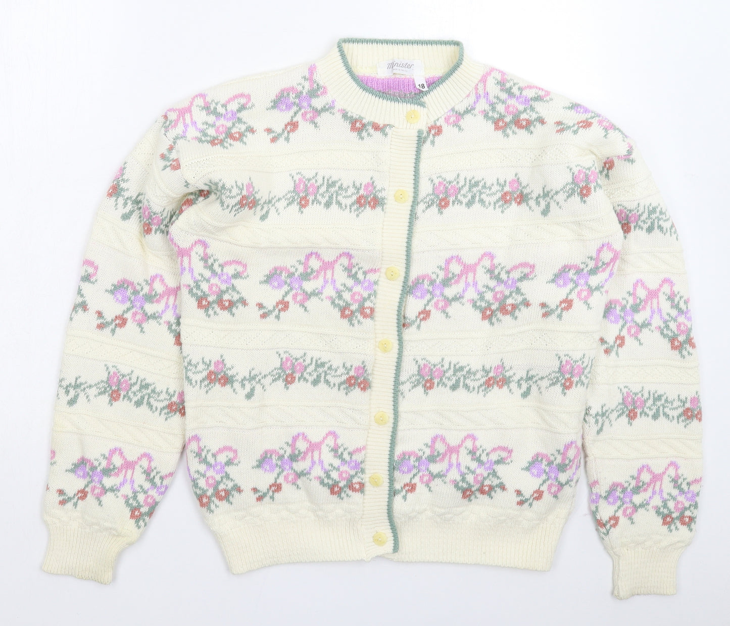 Ministers Womens White Floral Knit Cardigan Jumper Size 18