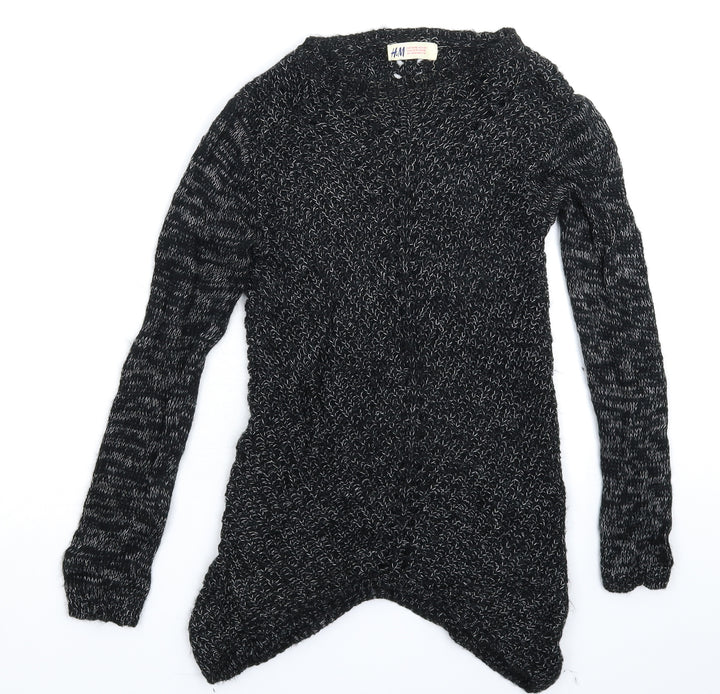 H&M Girls Black Knit Pullover Jumper Size 9-10 Years