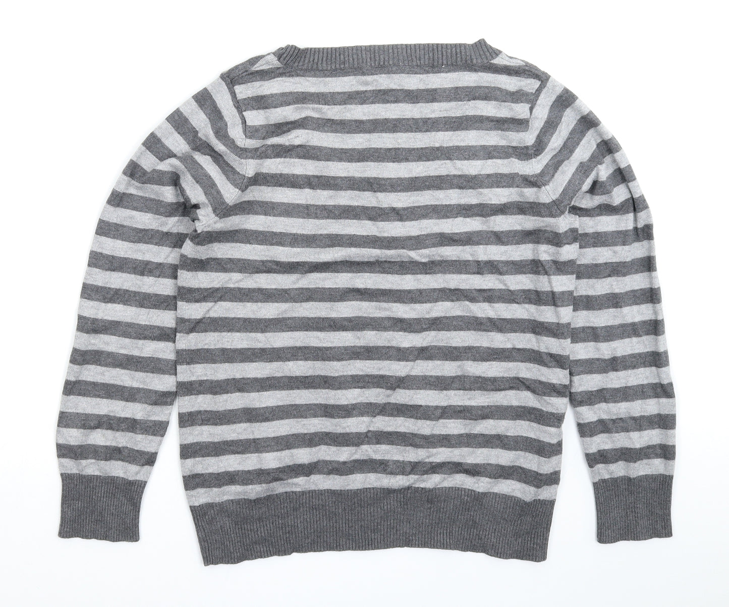 Preworn Womens Grey Striped Knit Pullover Jumper Size 14