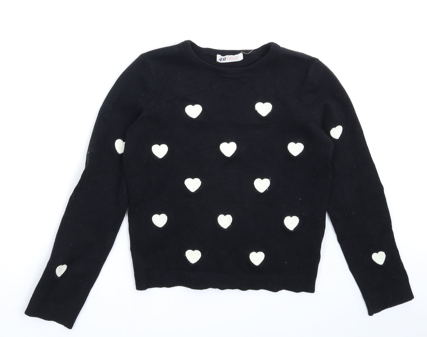 H&M Girls Black  Knit Pullover Jumper Size 9-10 Years