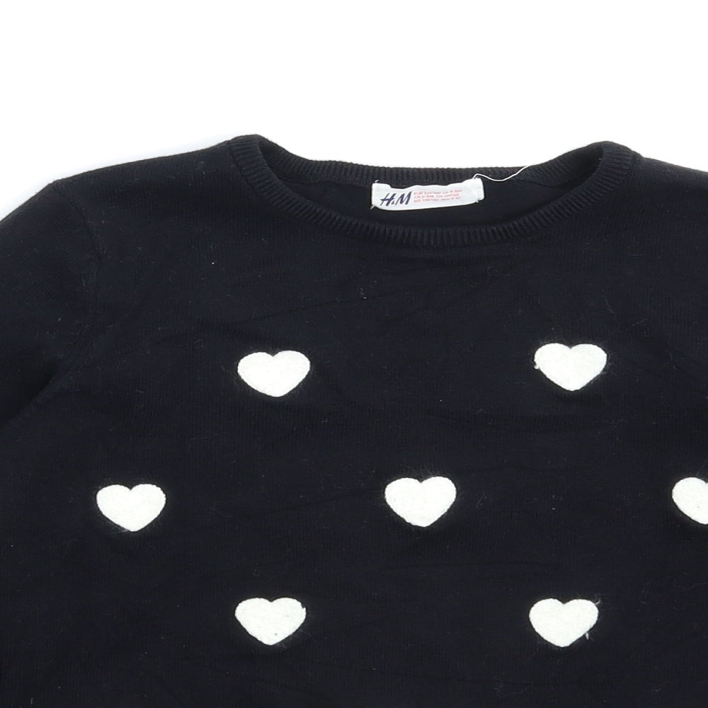 H&M Girls Black  Knit Pullover Jumper Size 9-10 Years