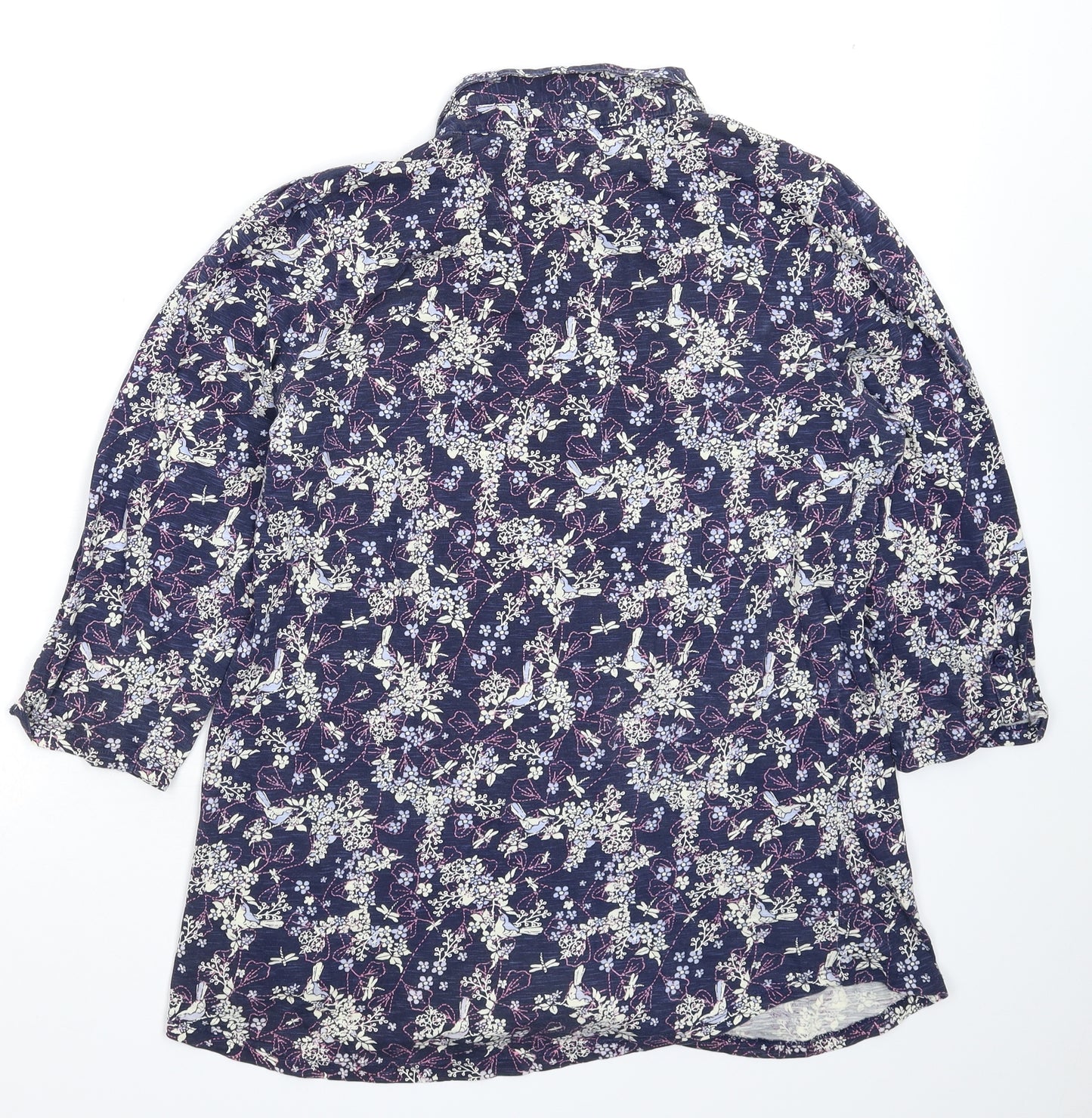 M&Co Womens Blue Floral  Basic Button-Up Size 14