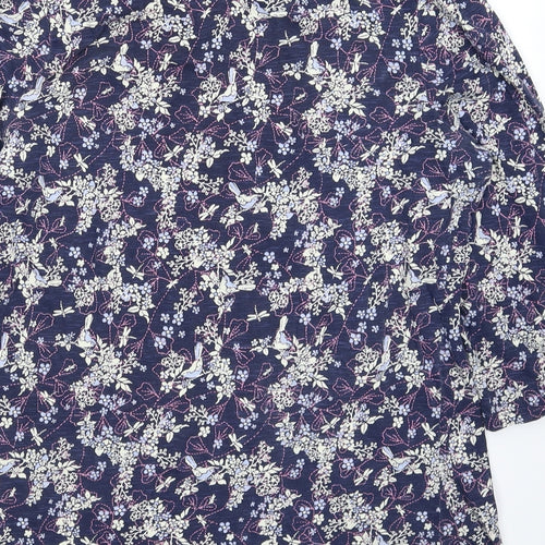 M&Co Womens Blue Floral  Basic Button-Up Size 14