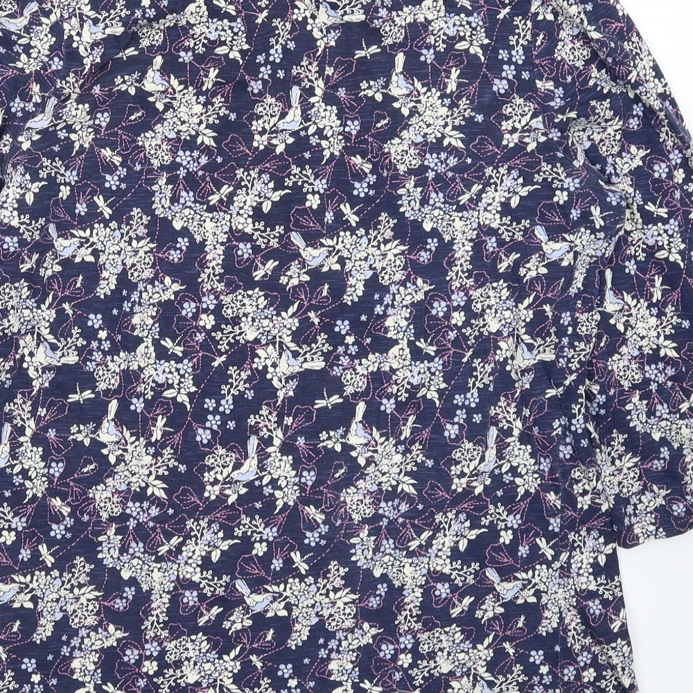 M&Co Womens Blue Floral  Basic Button-Up Size 14