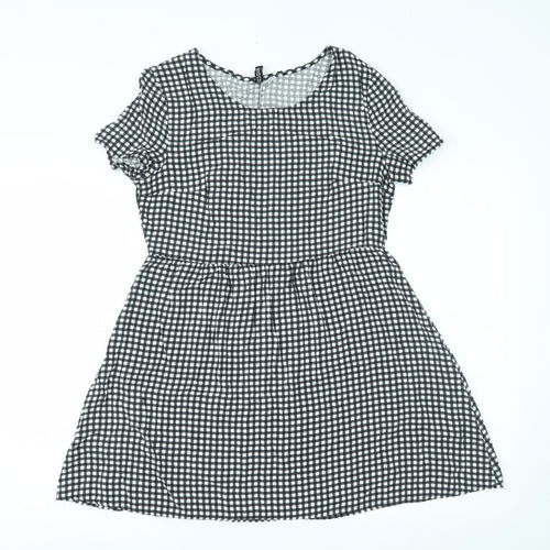 H&M Womens Grey Check  Fit & Flare  Size 10