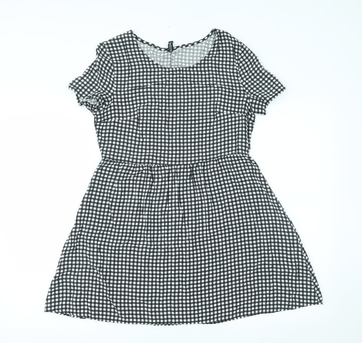 H&M Womens Grey Check  Fit & Flare  Size 10