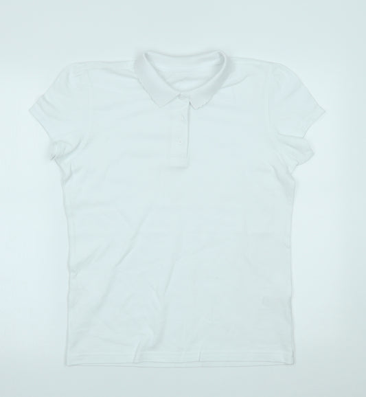 Front view of George girls’ white basic polo, size 14-15, years