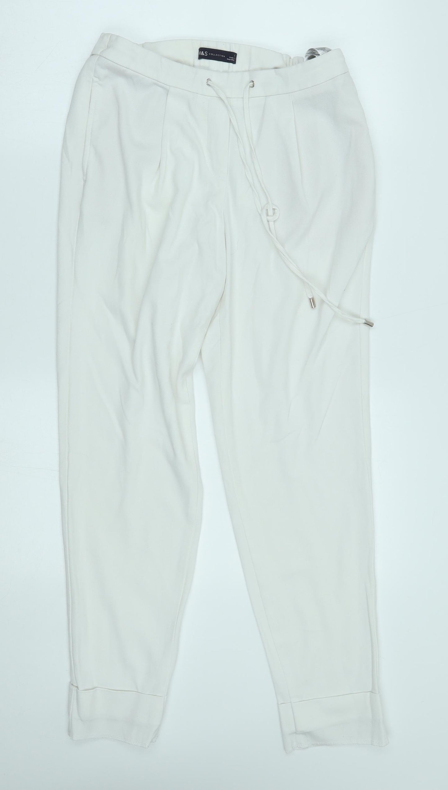 M&S Womens White   Jogger Trousers Size 8 L26 in