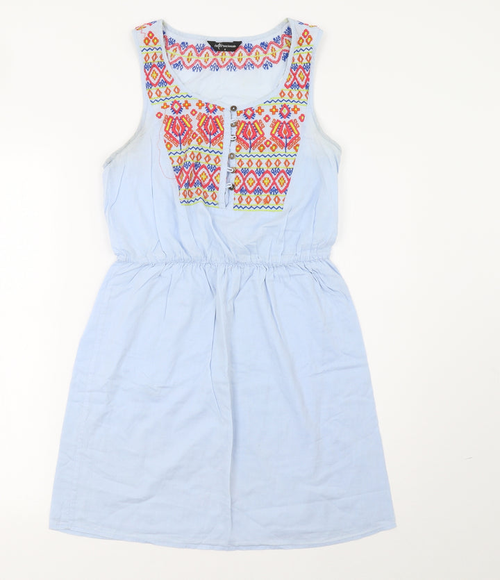 Internacionale Womens Blue Geometric A-Line Size 8
