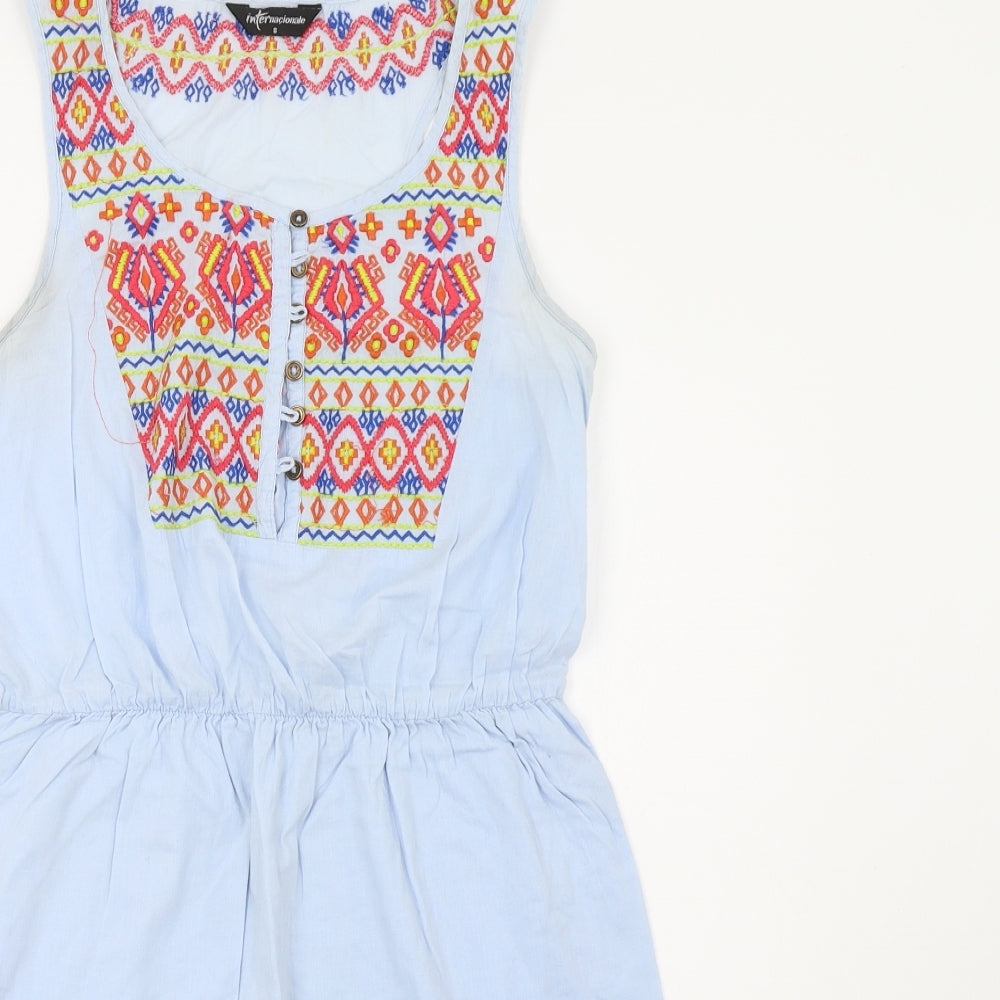 Internacionale Womens Blue Geometric  A-Line  Size 8