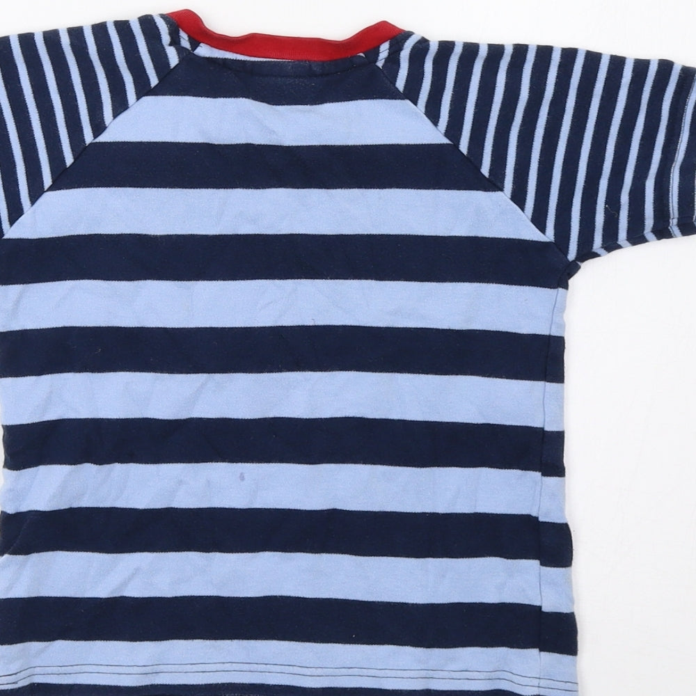 JoJo Maman Bébé Boys Blue Striped  Basic T-Shirt Size 4-5 Years
