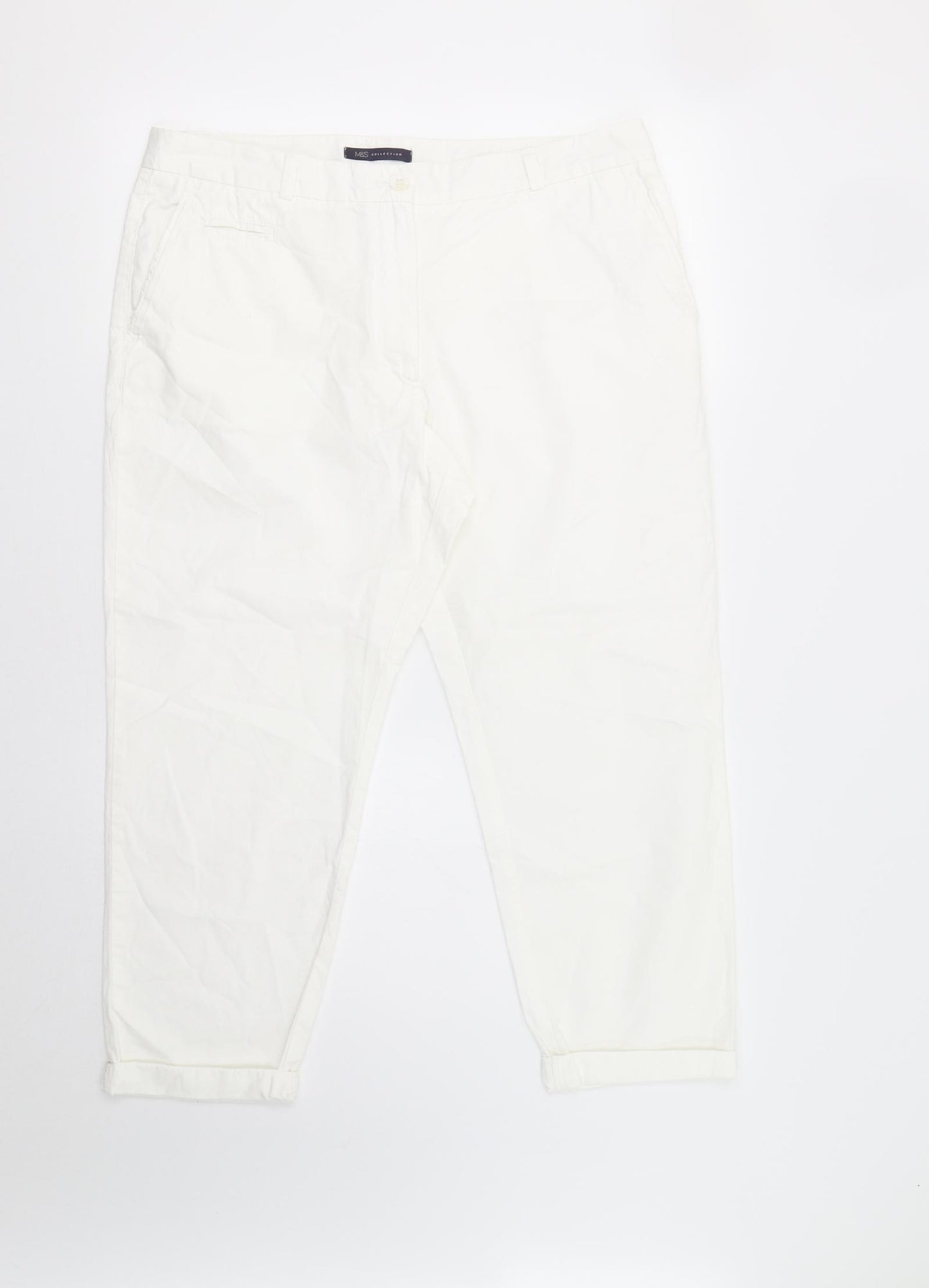 M&S Womens White   Cropped Trousers Size 16 L24 in
