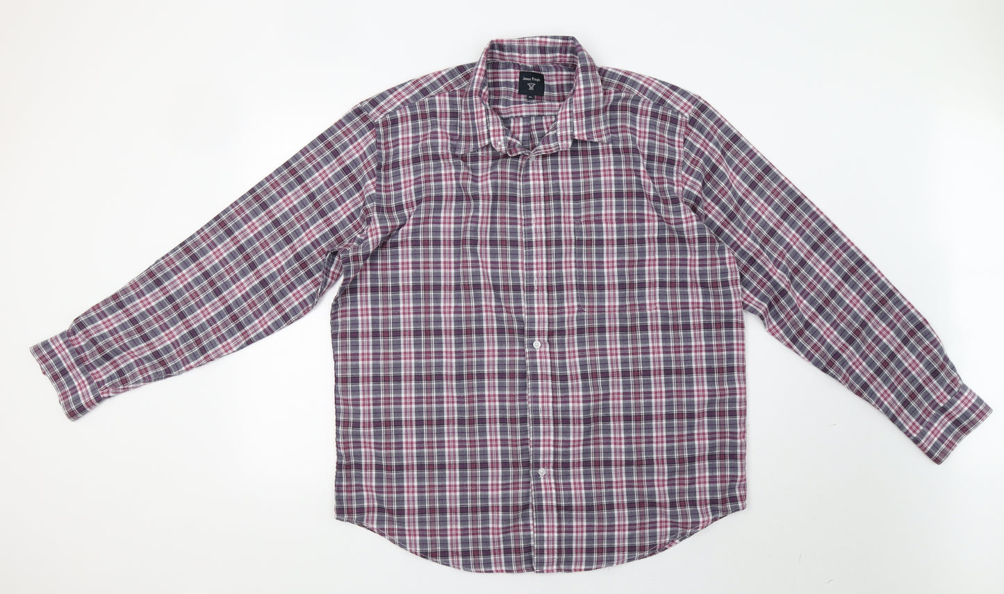 James P Mens Purple Check   Button-Up Size XL