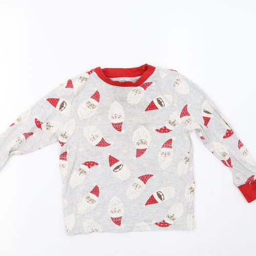F&F Girls Grey Solid  Top Pyjama Top Size 4-5 Years  - Santa Print