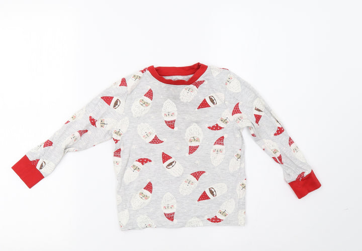 F&F Girls Grey Solid Top Pyjama Top Size 4-5 Years - Santa Print