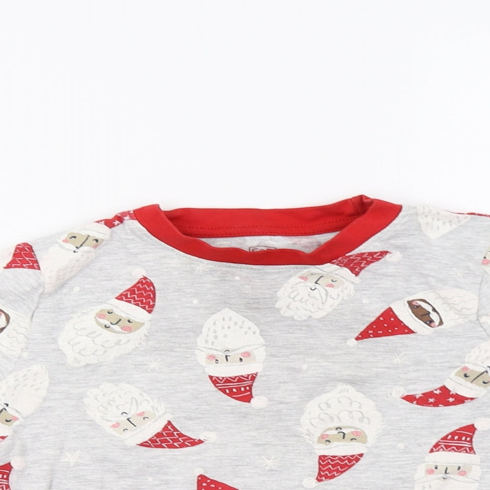F&F Girls Grey Solid  Top Pyjama Top Size 4-5 Years  - Santa Print