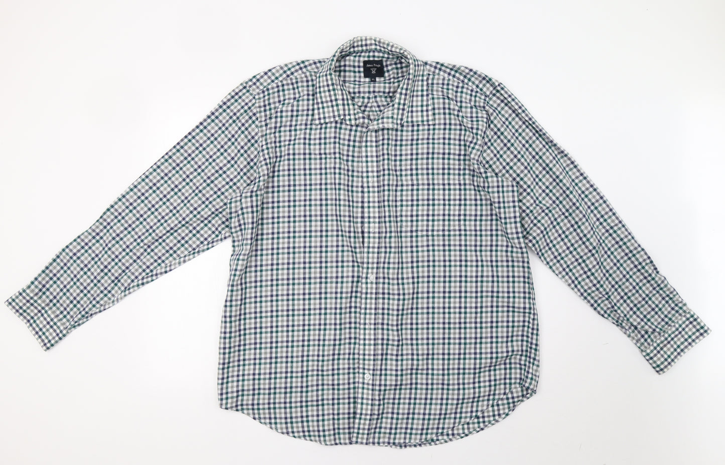 James Pringle Mens Green Check   Button-Up Size XL