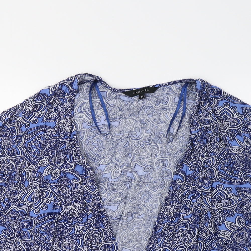 New Look Womens Blue Paisley  Overcoat Blazer Size 12