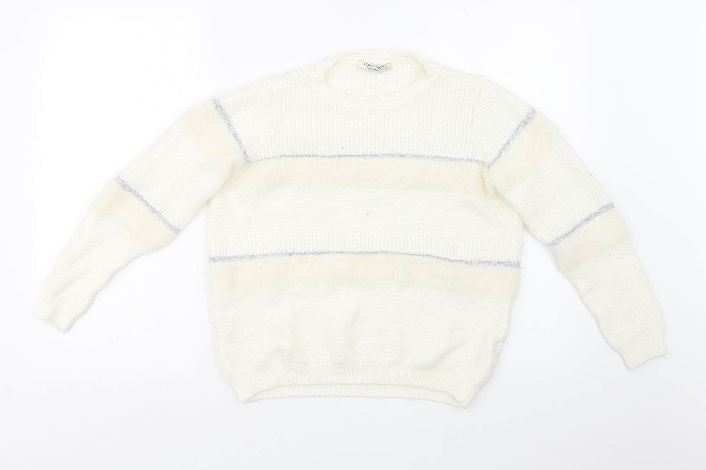 LC Waikiki Womens White Striped  Pullover Sweatshirt Size L