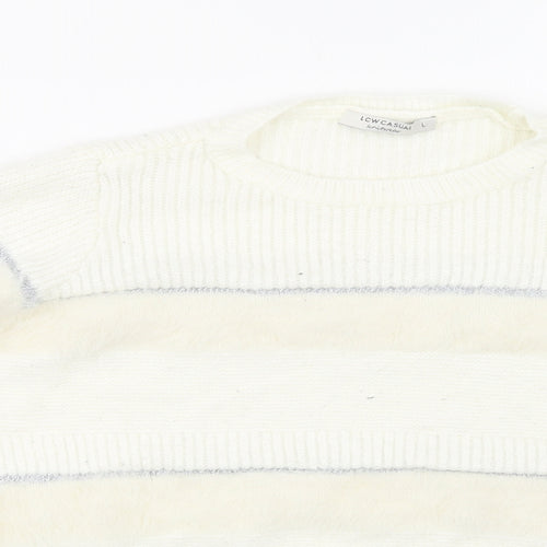 LC Waikiki Womens White Striped  Pullover Sweatshirt Size L