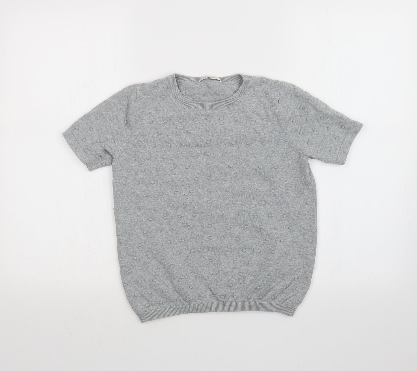 TU Womens Grey Herringbone  Basic T-Shirt Size 8