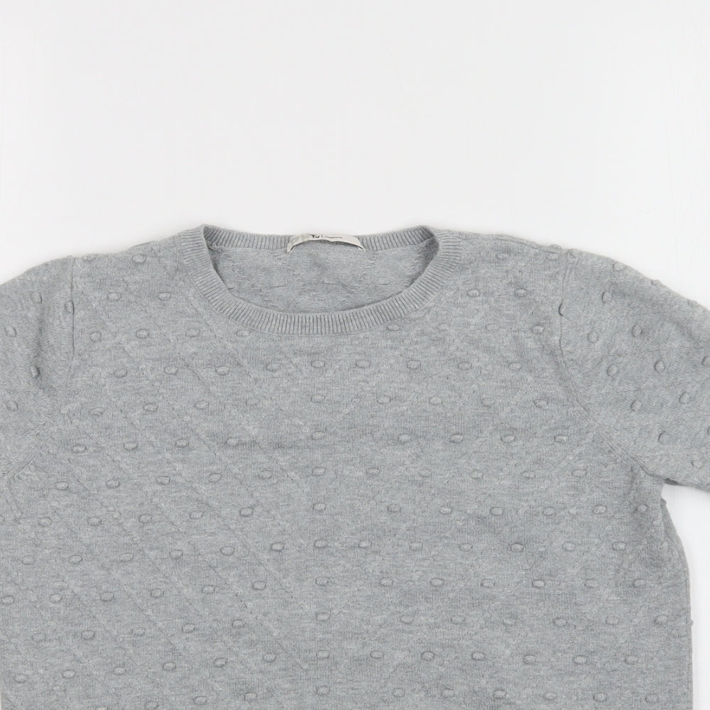 TU Womens Grey Herringbone  Basic T-Shirt Size 8