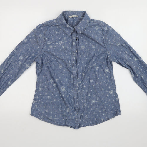 George Womens Blue Floral  Basic Button-Up Size 10