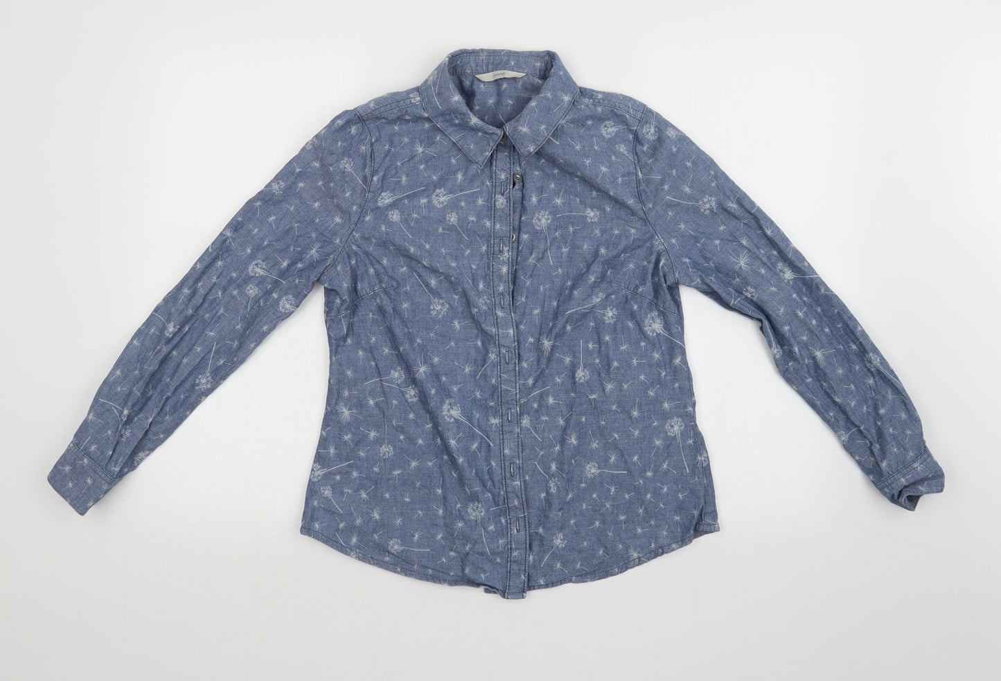 George Womens Blue Floral  Basic Button-Up Size 10