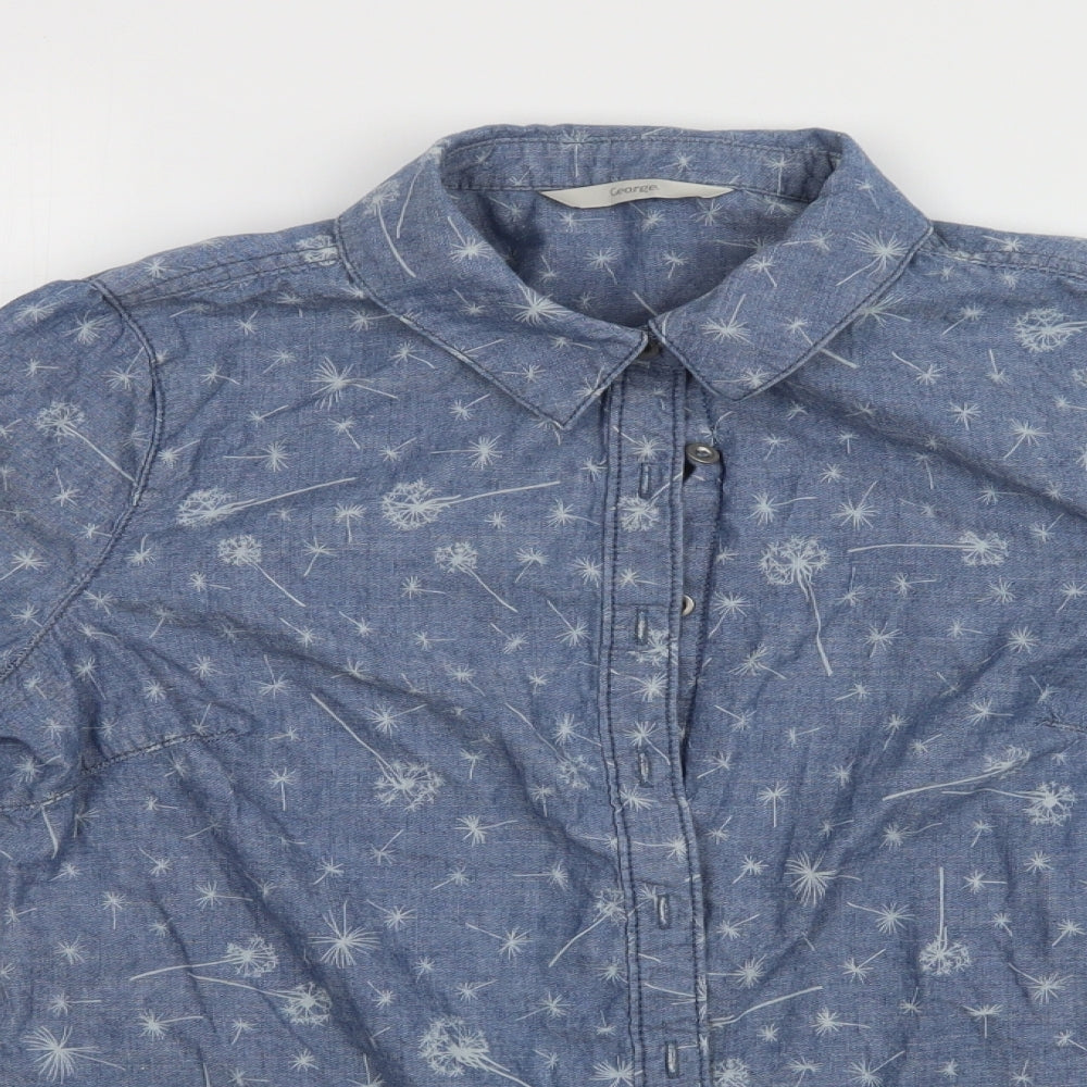 George Womens Blue Floral  Basic Button-Up Size 10