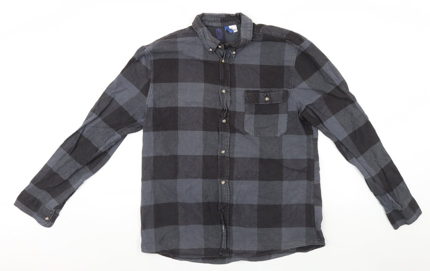 Divided Mens Grey Check   Button-Up Size L