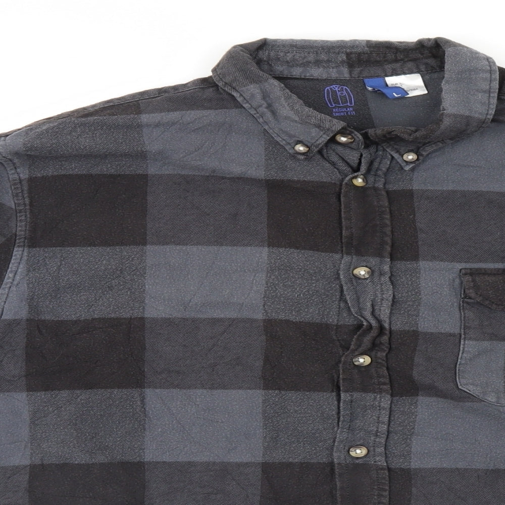 Divided Mens Grey Check   Button-Up Size L