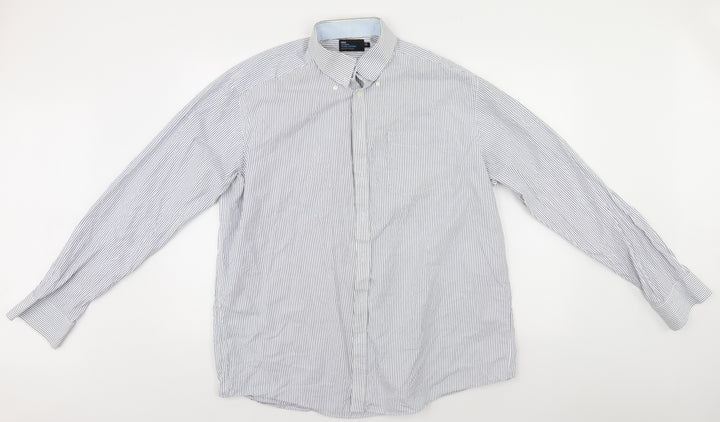 Marks and Spencer Mens White Striped Button-Up Size 44