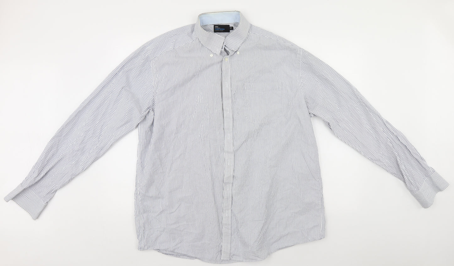 Marks and Spencer Mens White Striped   Button-Up Size 44
