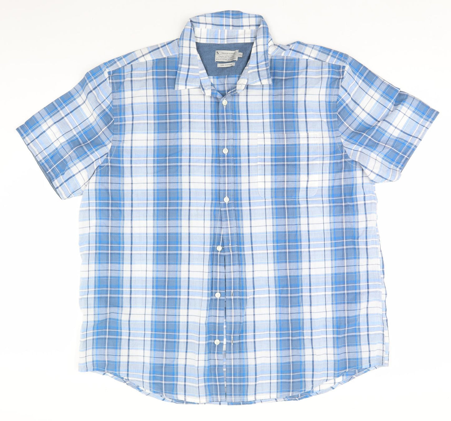 TU Mens Blue Plaid   Button-Up Size 2XL
