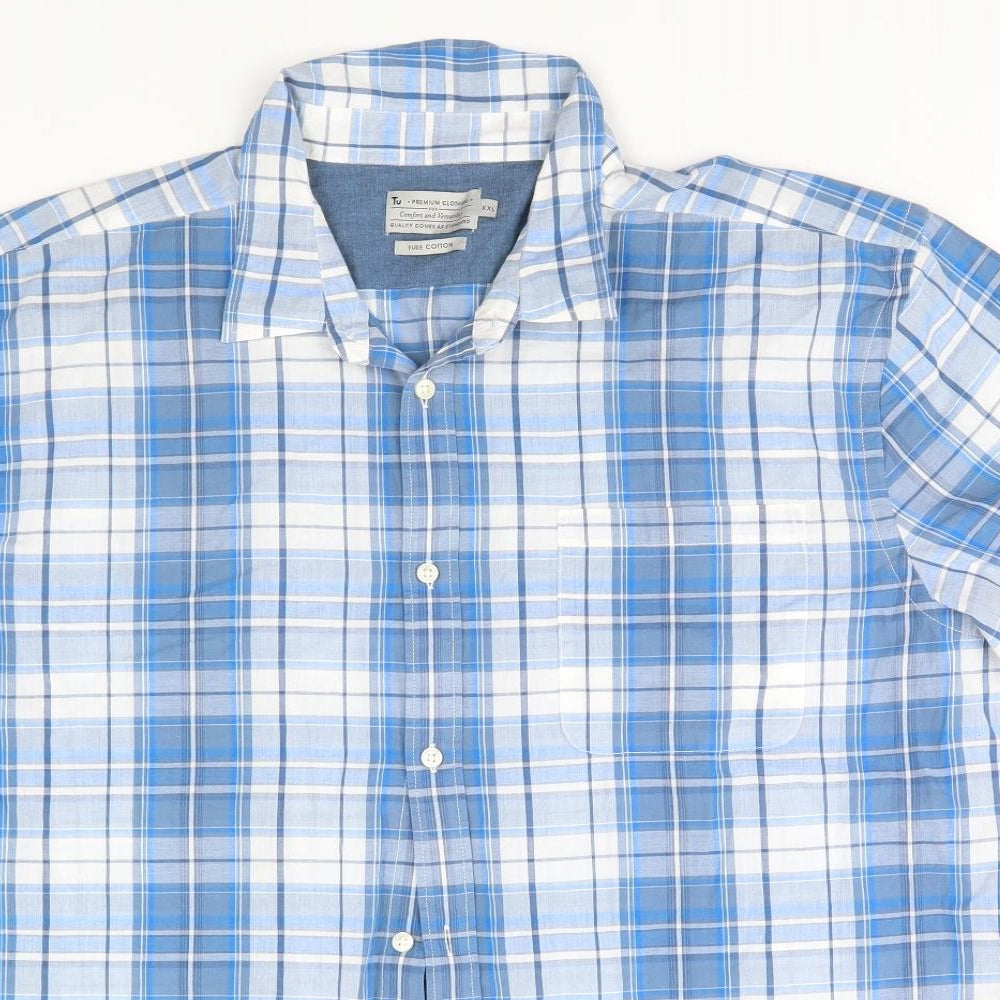 TU Mens Blue Plaid   Button-Up Size 2XL