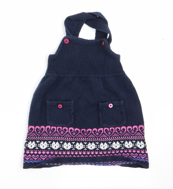 Preworn Girls Blue Pinafore/Dungaree Dress Size 12 Months