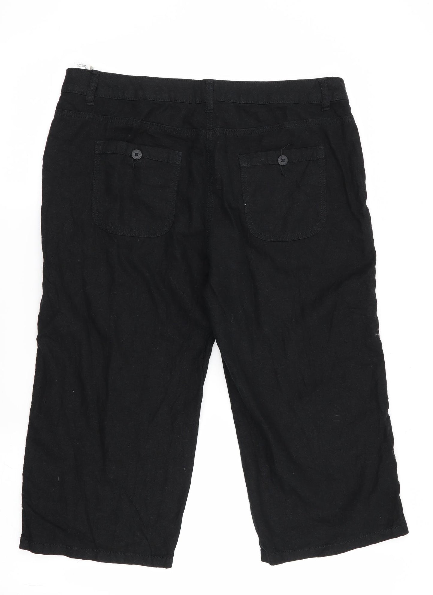 Marks and Spencer Womens Black   Cropped Trousers Size 14 L20 in - Linen Look trousers - wide legged