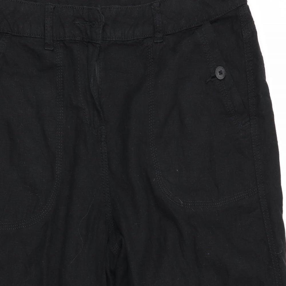 Marks and Spencer Womens Black   Cropped Trousers Size 14 L20 in - Linen Look trousers - wide legged