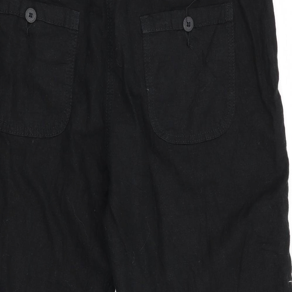 Marks and Spencer Womens Black   Cropped Trousers Size 14 L20 in - Linen Look trousers - wide legged