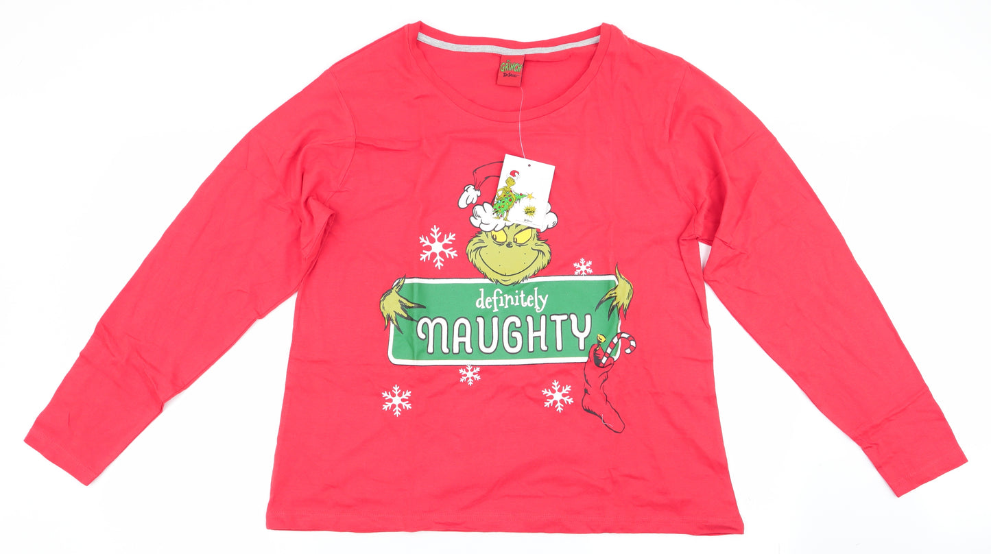 Dr. Seuss Womens Red Solid   Pyjama Top Size 16  - Grinch