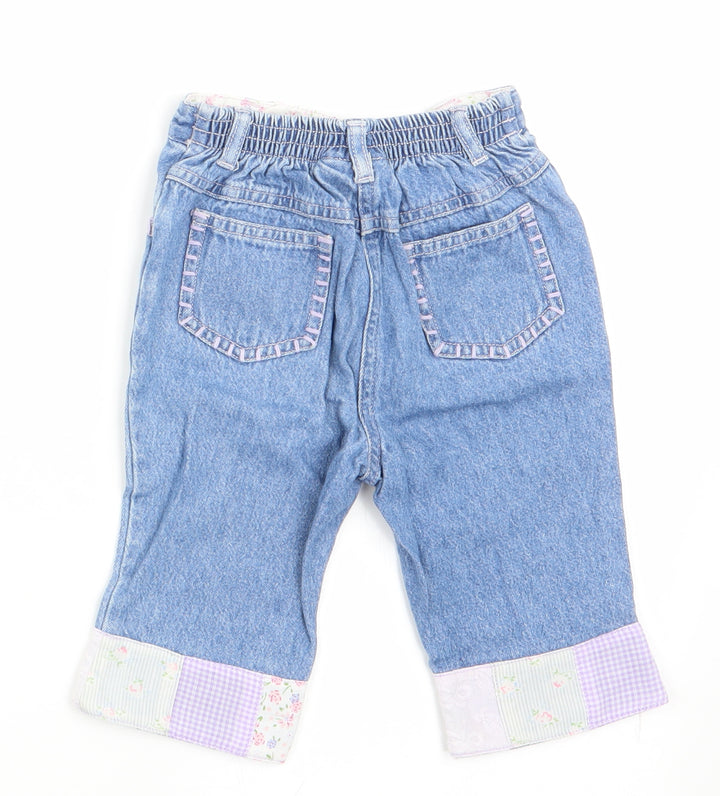 NEXT Girls Blue Floral  Cargo Jeans Size 6-9 Months
