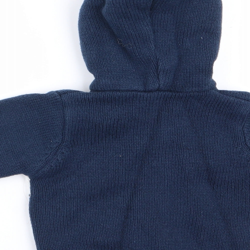 Matalan Boys Blue Animal Print  Cardigan Jumper Size 0-3 Months  - Fleece lined - Hoodie