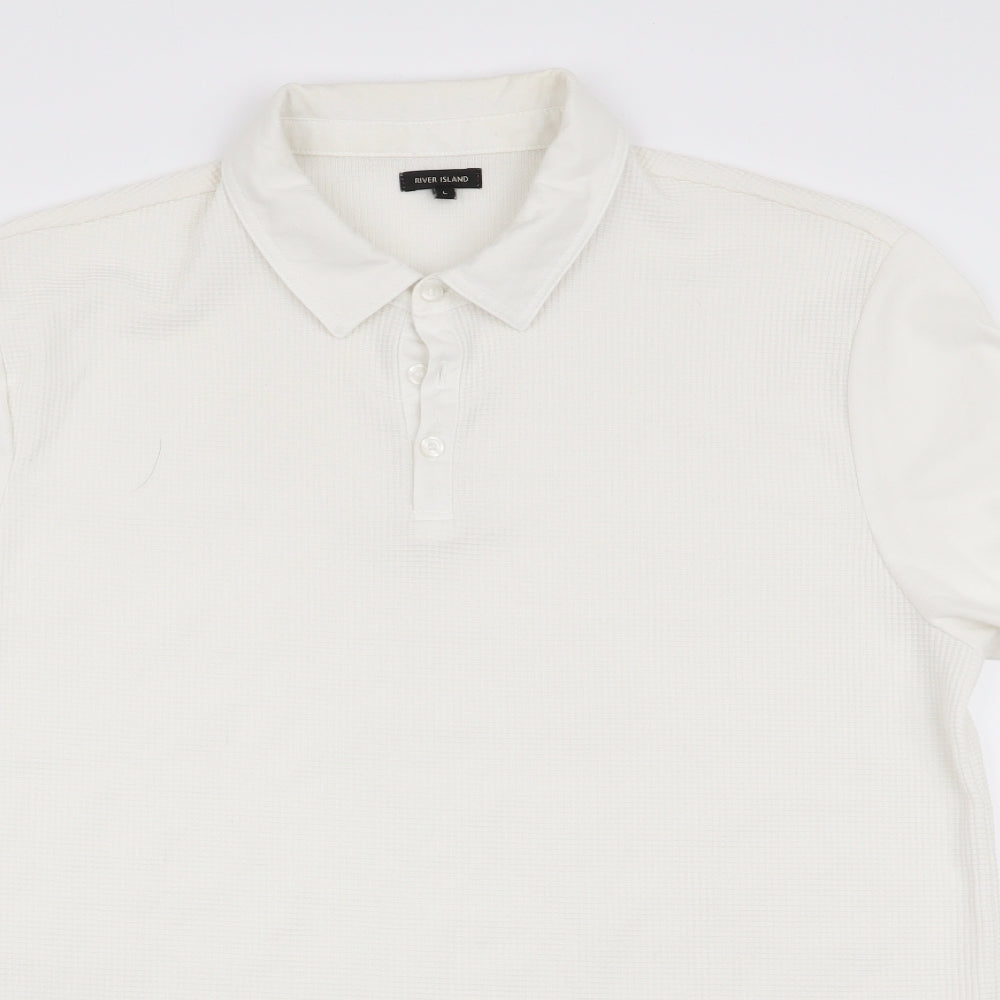 River Island Mens Ivory    Polo Size L