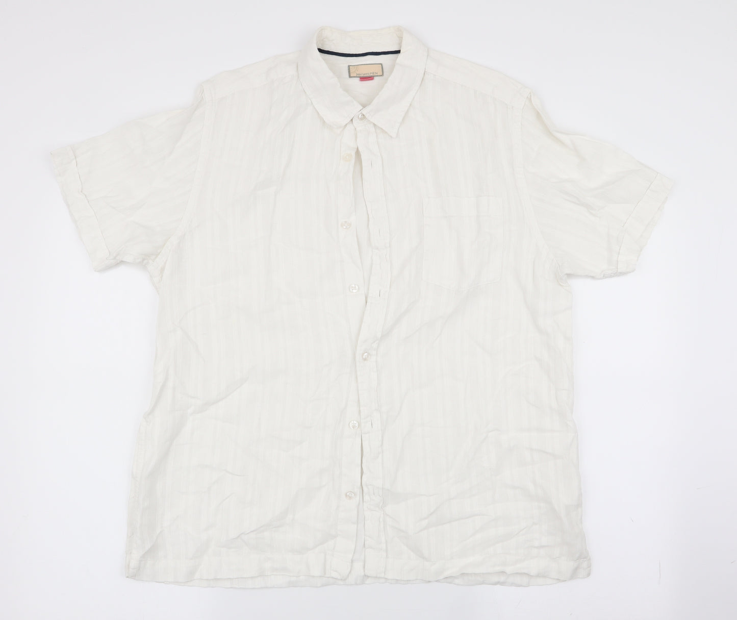 John Lewis Mens Ivory Striped   Button-Up Size XL  - Linen look shirt