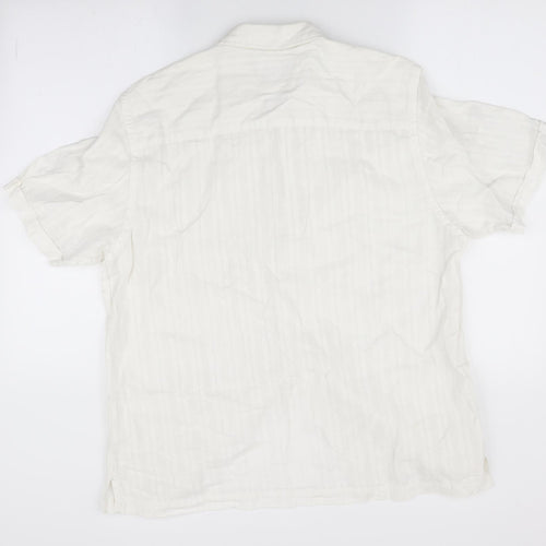 John Lewis Mens Ivory Striped   Button-Up Size XL  - Linen look shirt