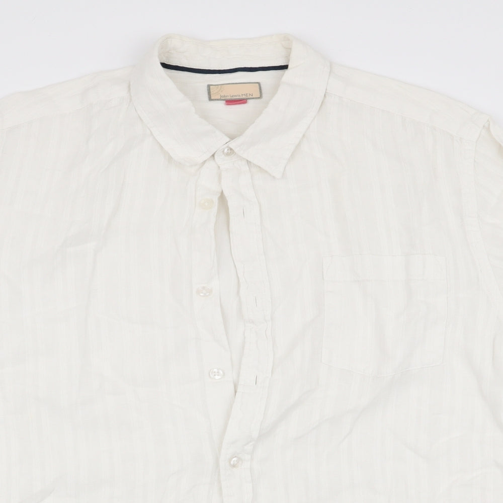 John Lewis Mens Ivory Striped   Button-Up Size XL  - Linen look shirt